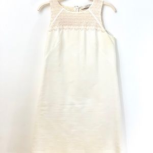 Loft white and pink scallop sleeveless shift dress